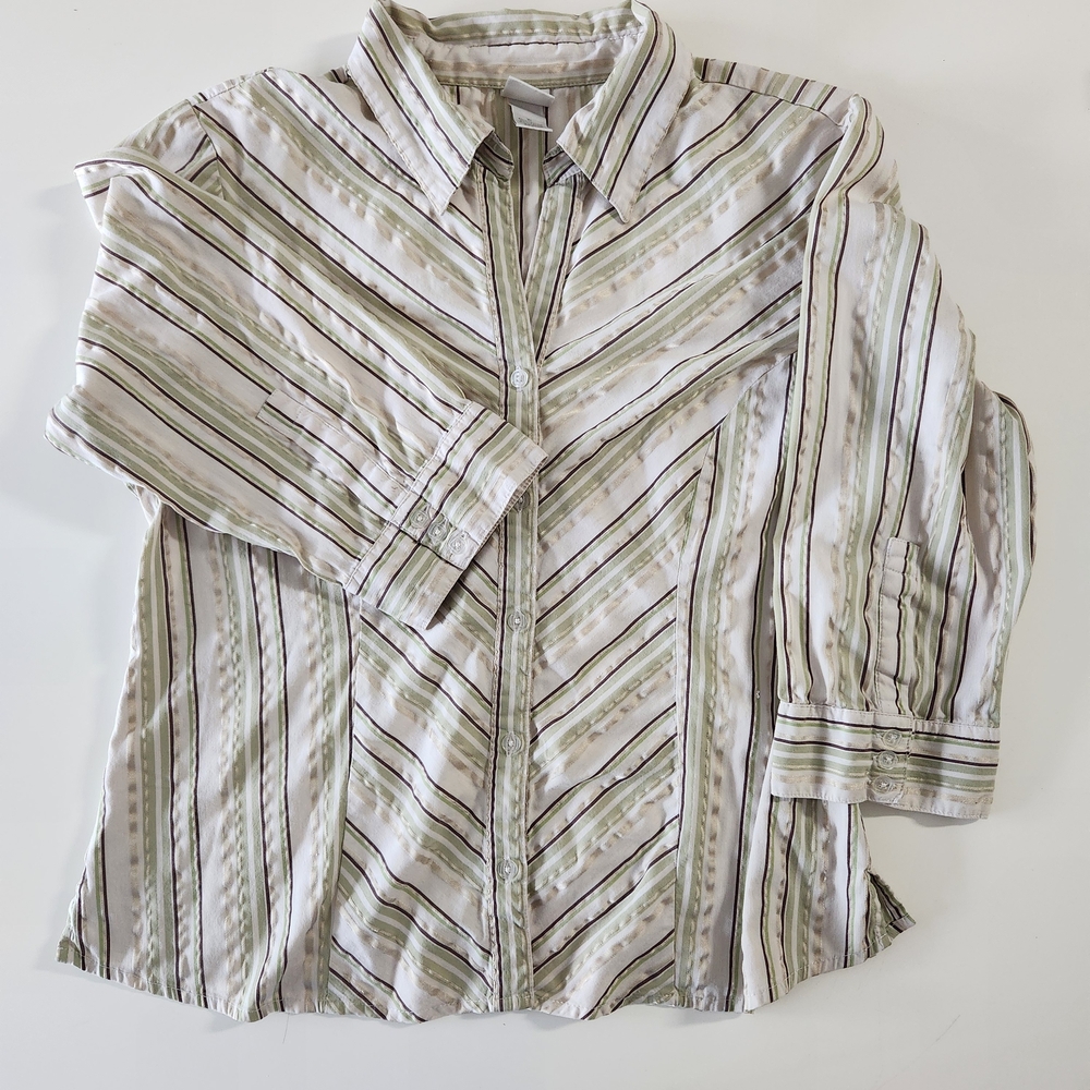Y2K Women's Brown and Green Button Up Blouse Size XL